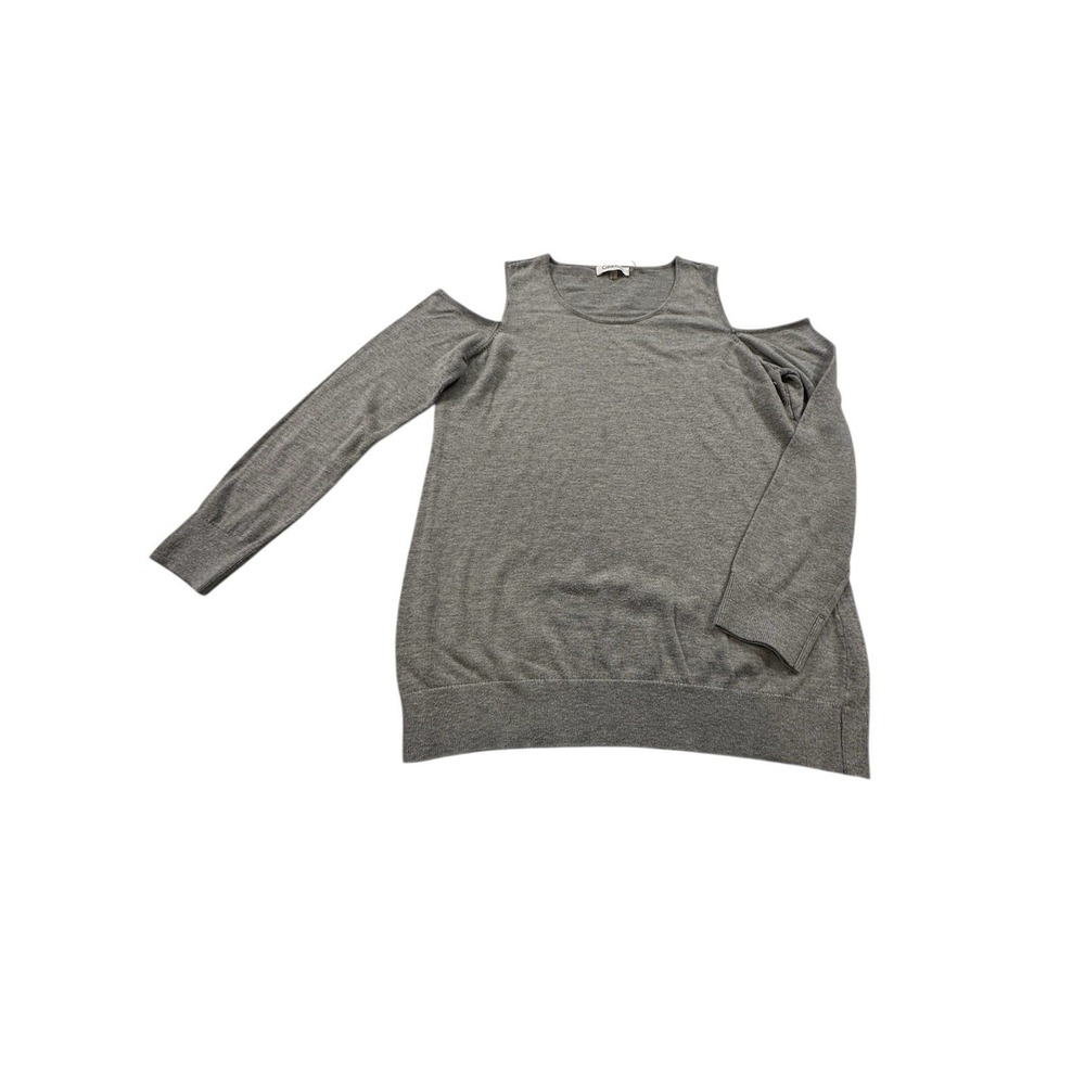 Calvin Klein Cold Shoulder Long Sleeve Knit Sweater Shirt Gray‎  Round Neck EUC